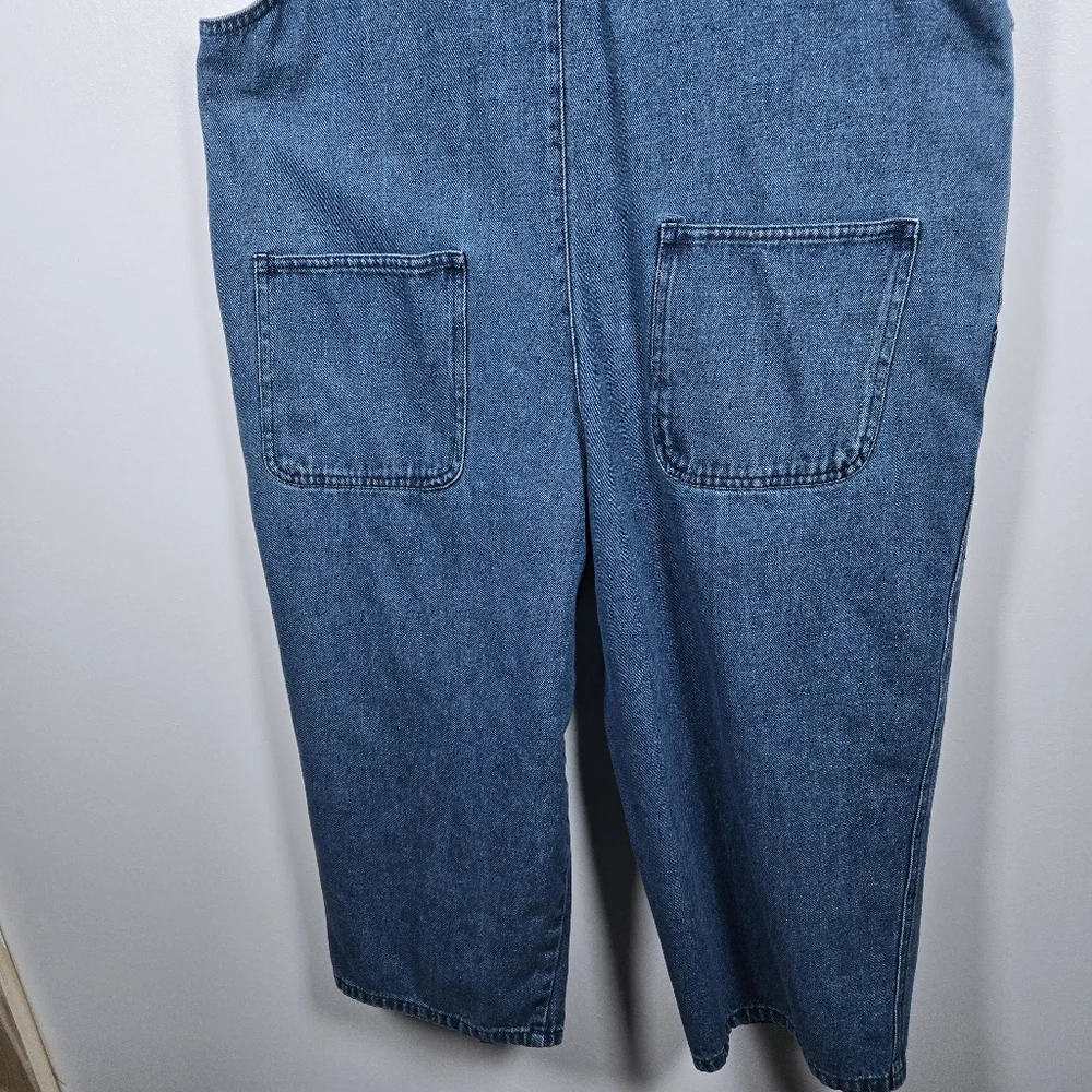 Vintage 90s Mountain Lake Casuals Patchwork Cropped Blue Jean Overalls Medium